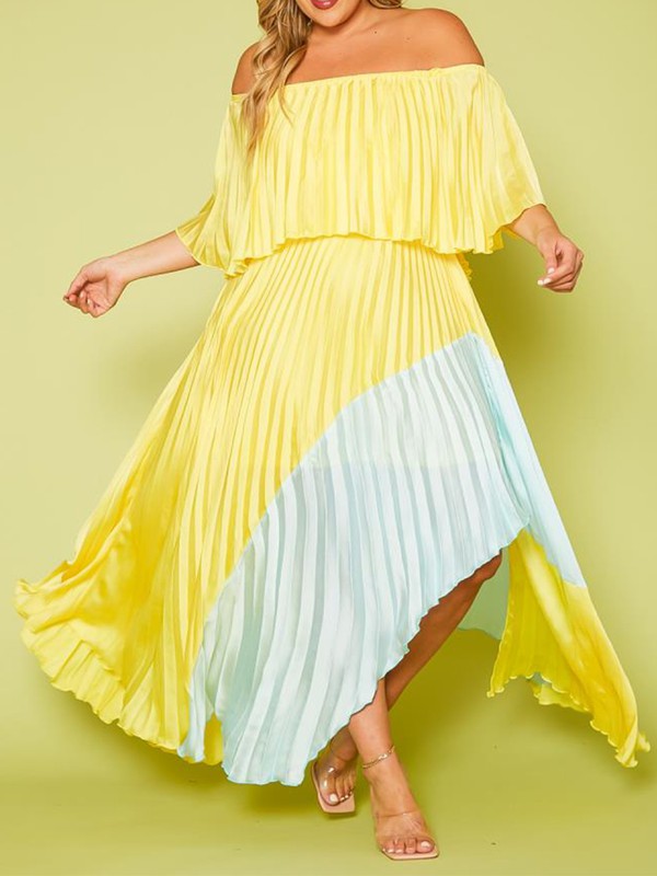 River Flow Pleated Asymmetrical Maxi Dress - Féline Couture 