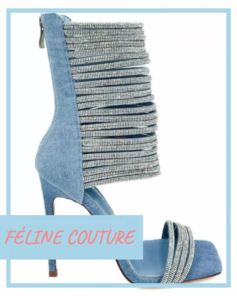Stuntin' On Ya Toes Denim Gladiator Stiletto - Féline Couture 