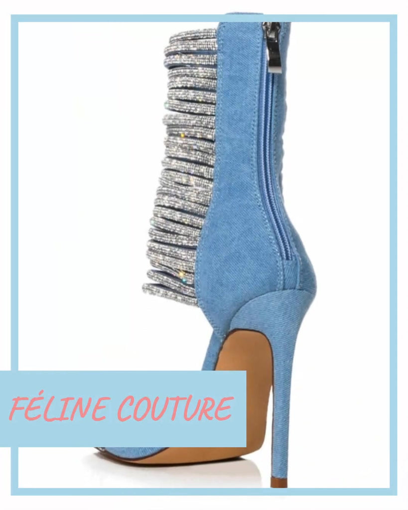 Stuntin' On Ya Toes Denim Gladiator Stiletto - Féline Couture 