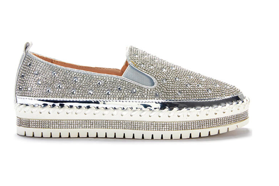 Brittany Silver Flat Platform - Féline Couture 