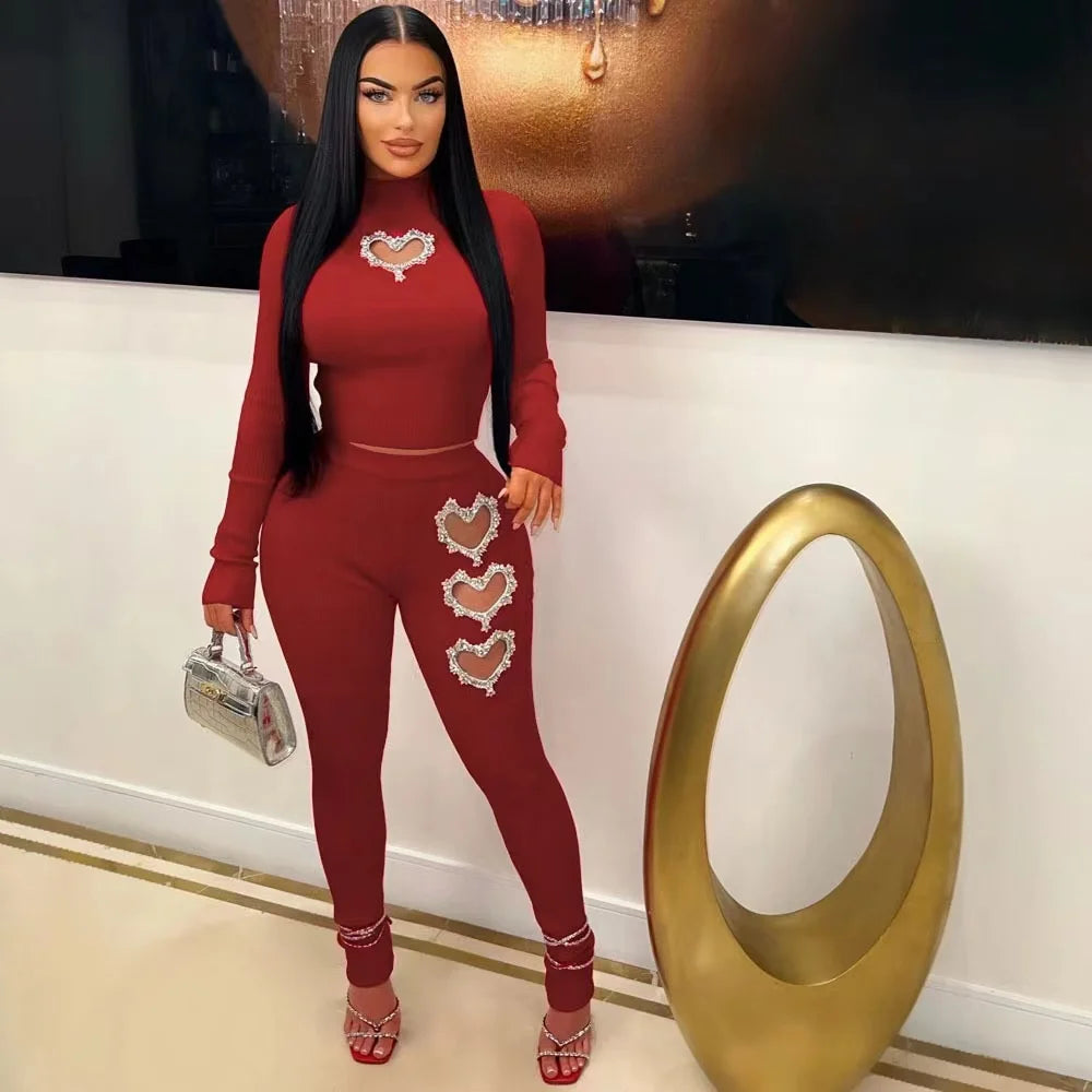 Stupid Cupid Rhinestone Hearts Knit Set - Féline Couture 