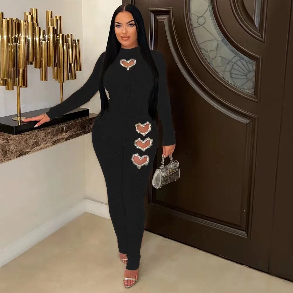 Stupid Cupid Rhinestone Hearts Knit Set - Féline Couture 
