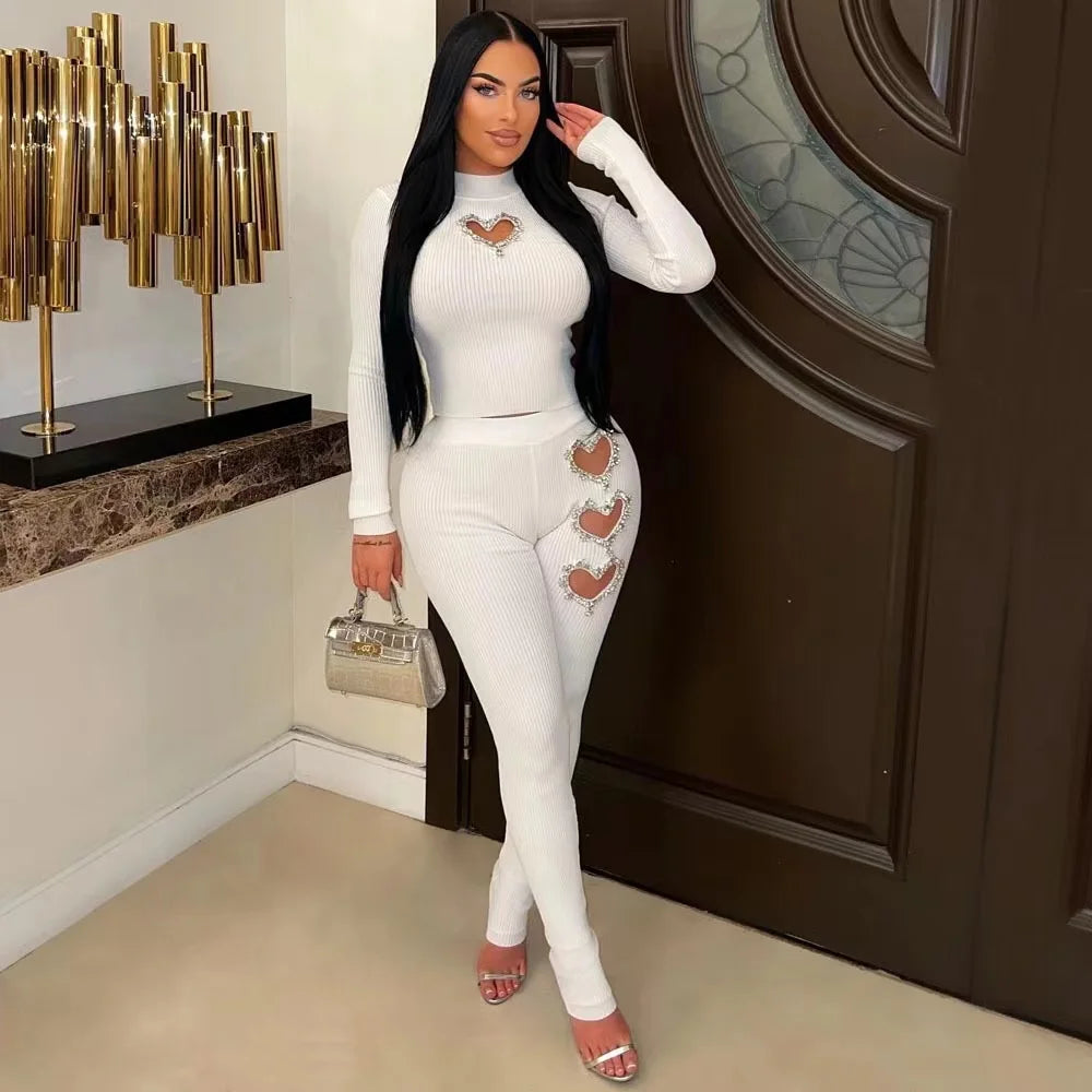 Stupid Cupid Rhinestone Hearts Knit Set - Féline Couture 