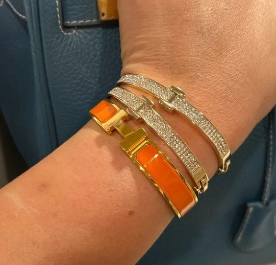 HERMÈS-Hermes Clic H Bracelet White Rosegold rghw