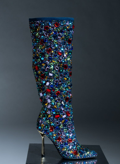 Courtside Baddie Rhinestone Denim Stiletto Boot - Féline Couture 