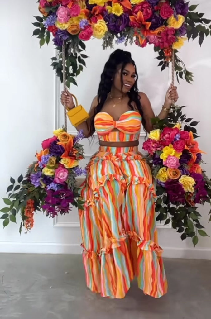 MYKNONOS MAMI CROP TOP & RUFFLE MAXI SKIRT SET - Féline Couture 