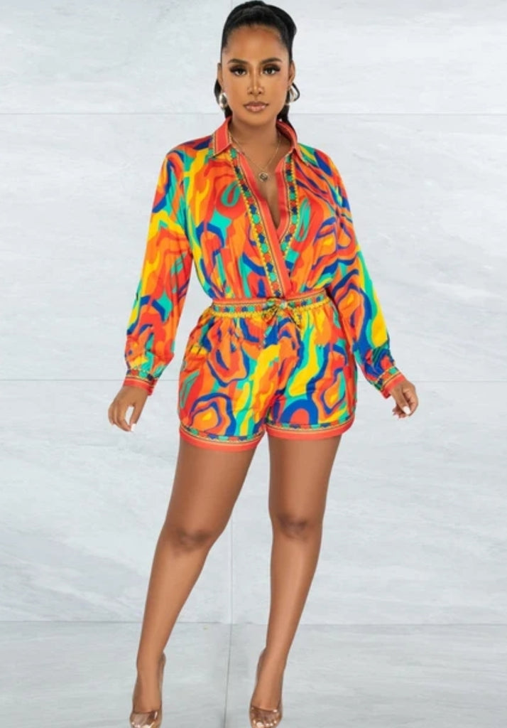 Morning Mimosa Multi-Color Print Romper - Féline Couture 