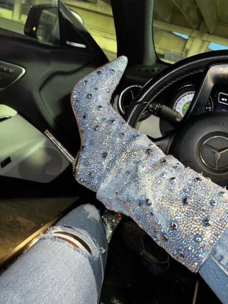 Denim & Diamonds Awestruck Rhinestone Slouch Boot - Féline Couture 