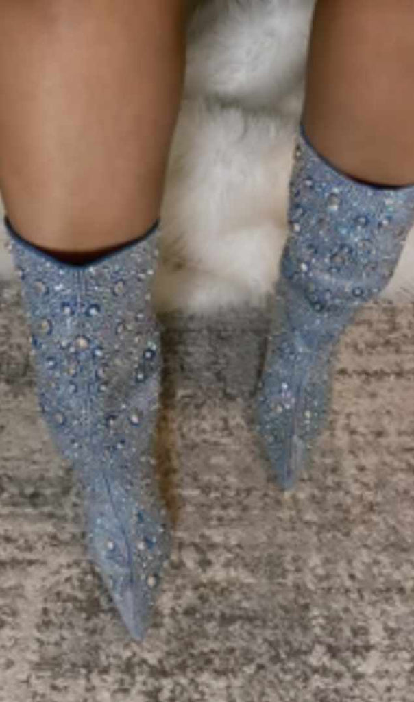 Denim & Diamonds Awestruck Rhinestone Slouch Boot - Féline Couture 