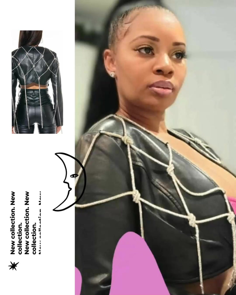 Drippin in Bling Luxury Leather Crop Jacket - Féline Couture 