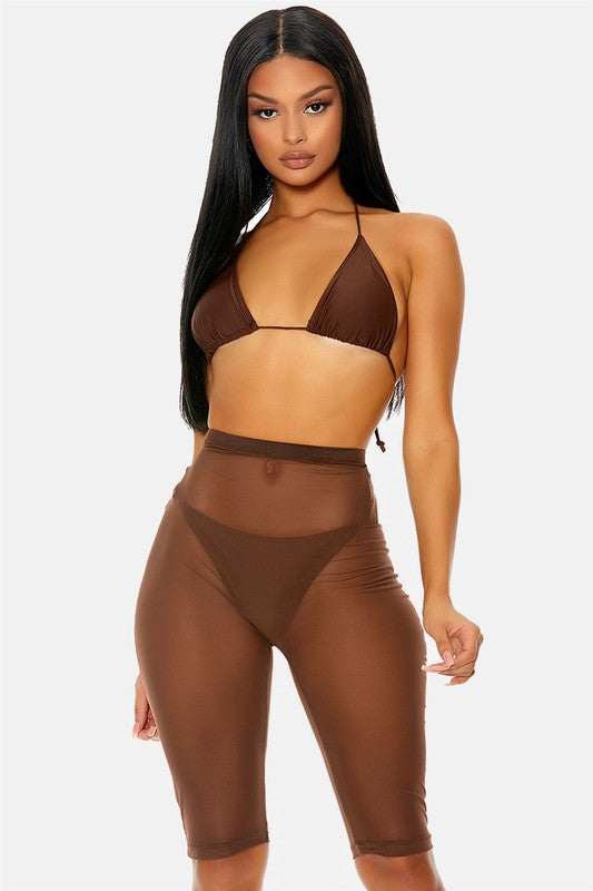 Sharee Sheer Mesh Biker Short Coverup - Féline Couture 