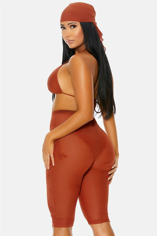 Sharee Sheer Mesh Biker Short Coverup - Féline Couture 