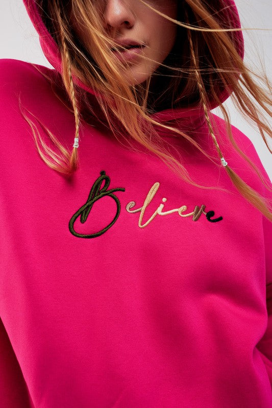 Please Believe Oversized Hoodie in Fuchsia - Féline Couture 