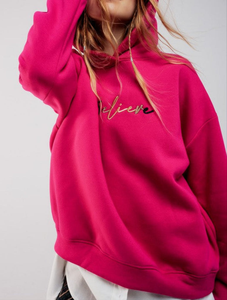 Please Believe Oversized Hoodie in Fuchsia - Féline Couture 