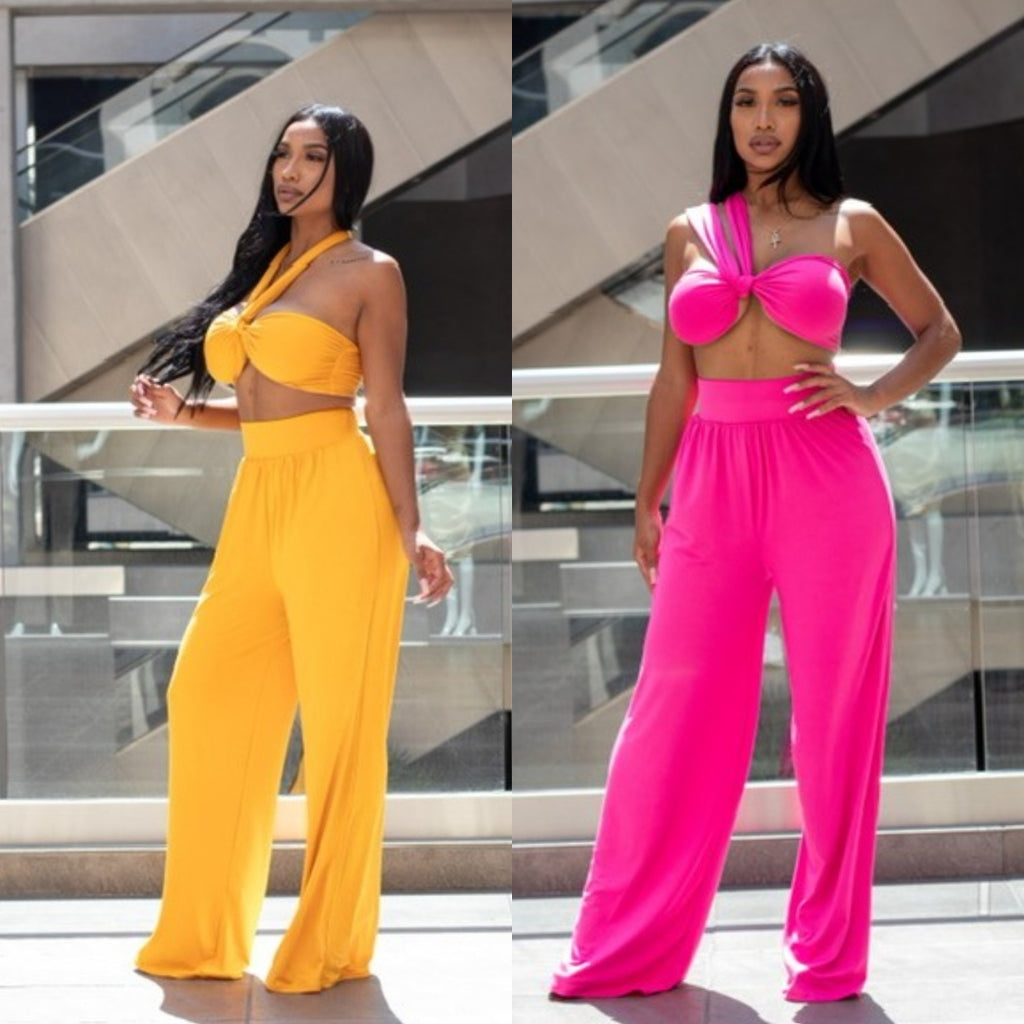 Playing Knotty Smocked Top & Wide Pants Set - Féline Couture 
