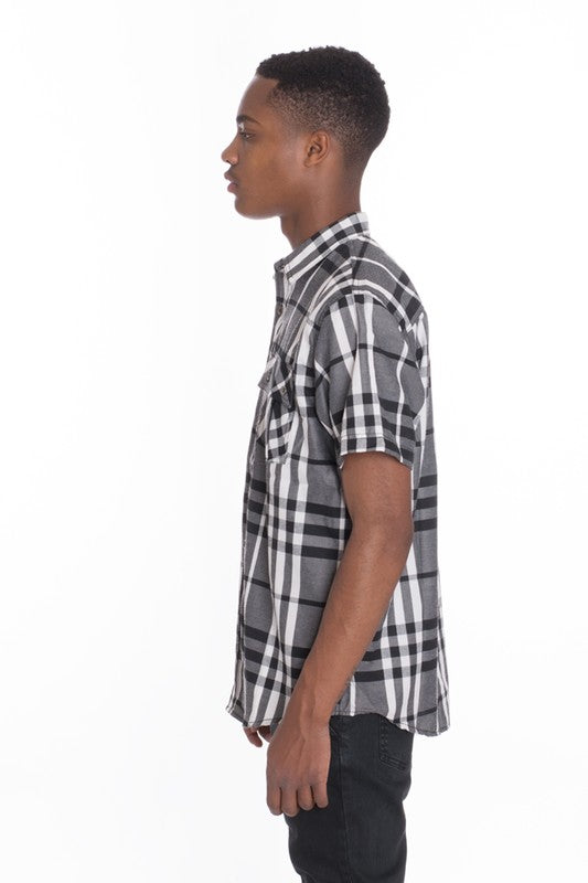 BB Men's Casual Short Sleeve Button Down Shirt - Féline Couture 