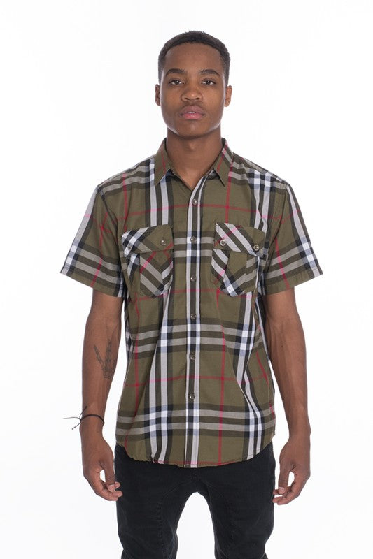 BB Men's Casual Short Sleeve Button Down Shirt - Féline Couture 