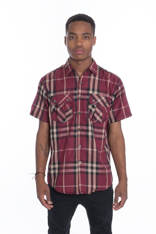 BB Men's Casual Short Sleeve Button Down Shirt - Féline Couture 