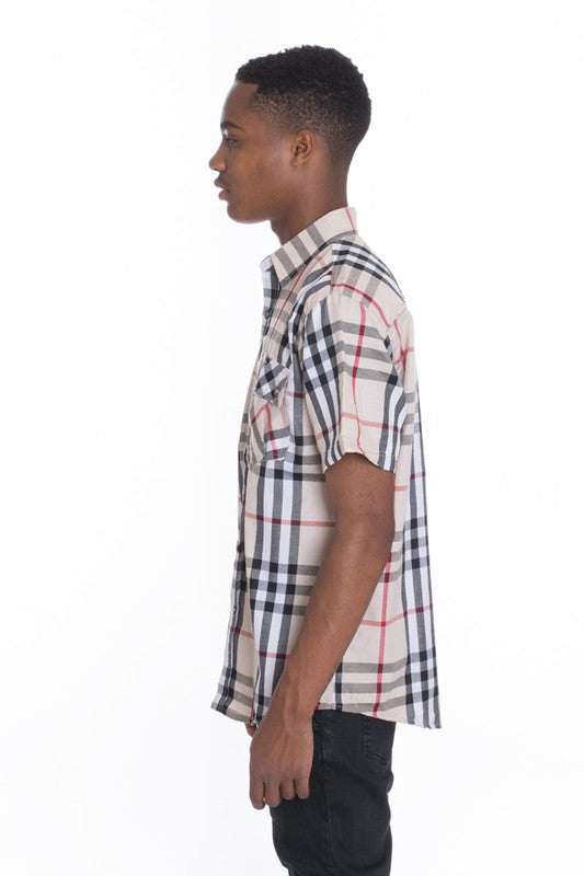 BB Men's Casual Short Sleeve Button Down Shirt - Féline Couture 