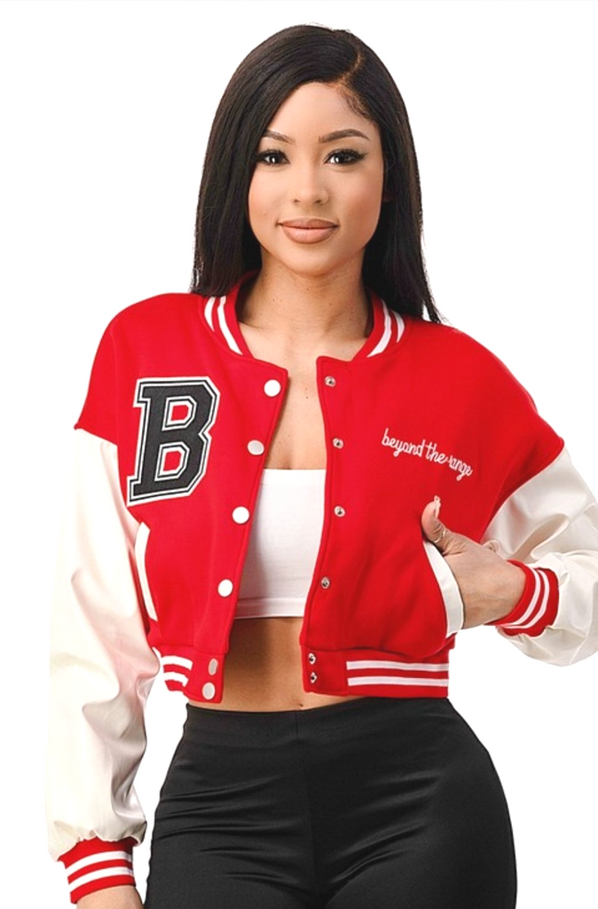 Your Favorite BaseBall Wife Crop Bomber Jacket - Féline Couture 
