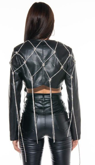 Drippin in Bling Luxury Leather Crop Jacket - Féline Couture 