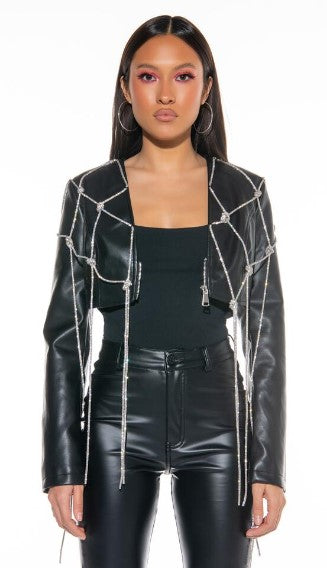 Drippin in Bling Luxury Leather Crop Jacket - Féline Couture 