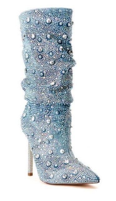 Denim & Diamonds Awestruck Rhinestone Slouch Boot - Féline Couture 