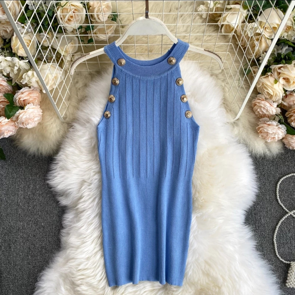 Button You Down Knitted Bodycon Sleeveless Camisole - Féline Couture 