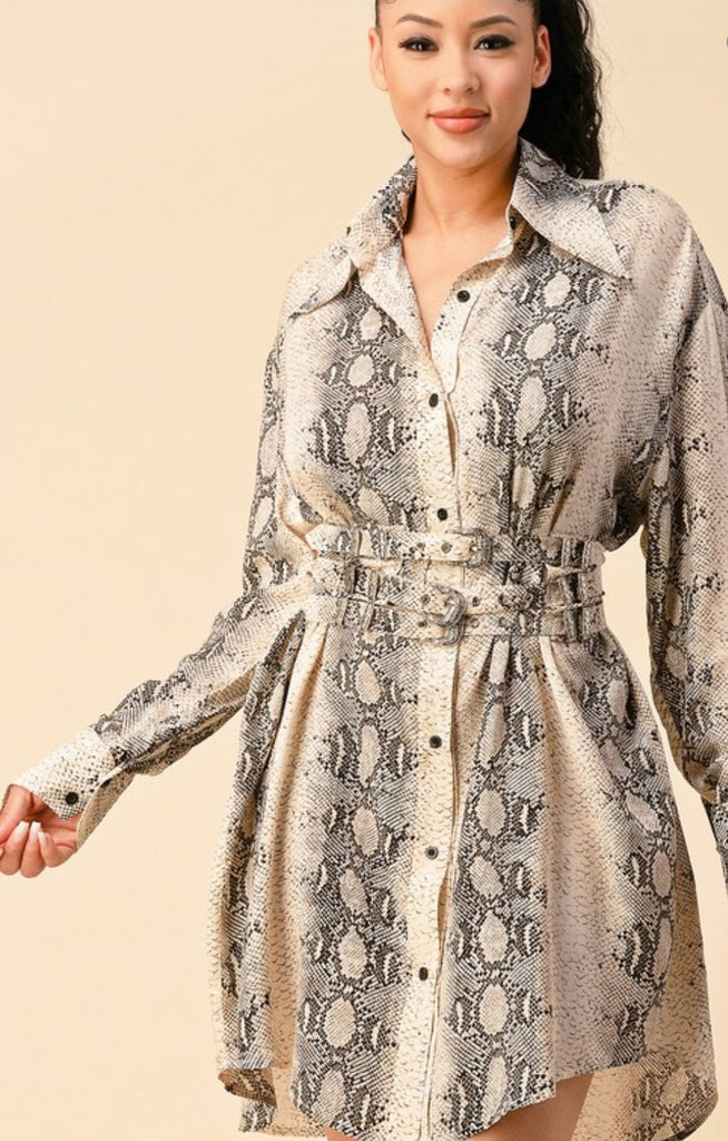 Blowing Hisses Snake Corset Shirt Dress - Féline Couture 