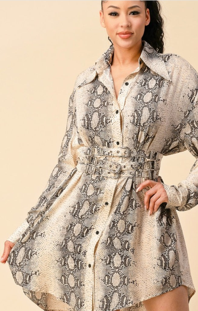 Blowing Hisses Snake Corset Shirt Dress - Féline Couture 