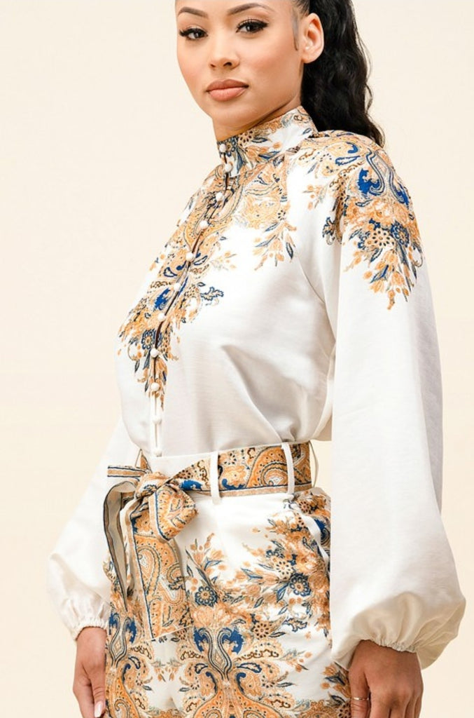 Chic Habits Long Sleeve Blouse & Short Set - Féline Couture 