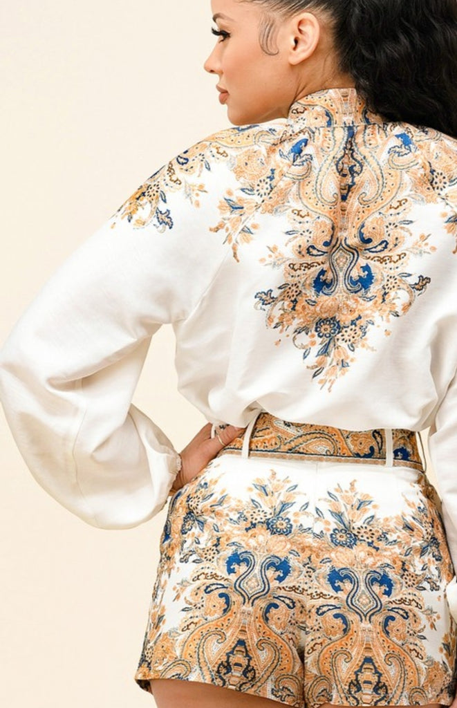 Chic Habits Long Sleeve Blouse & Short Set - Féline Couture 