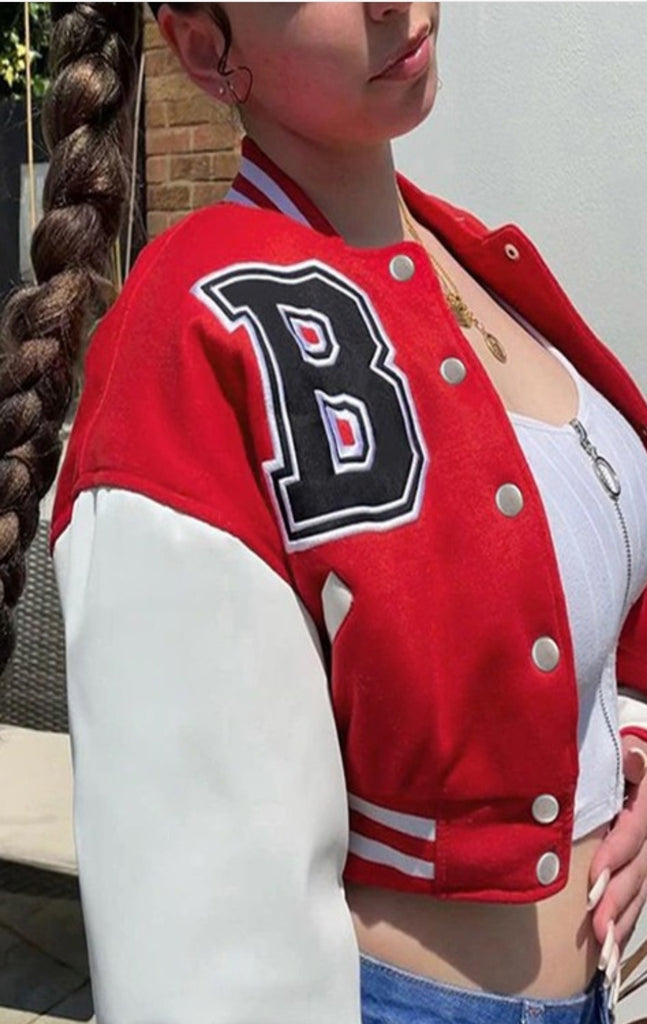 Your Favorite BaseBall Wife Crop Bomber Jacket - Féline Couture 
