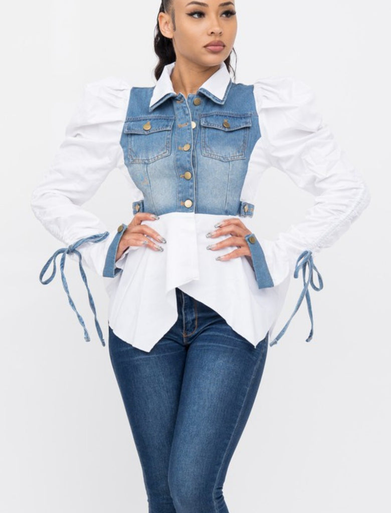 No Ifs or Puffs About It Drawstring Puff Sleeve Blouse/Jacket - Féline Couture 