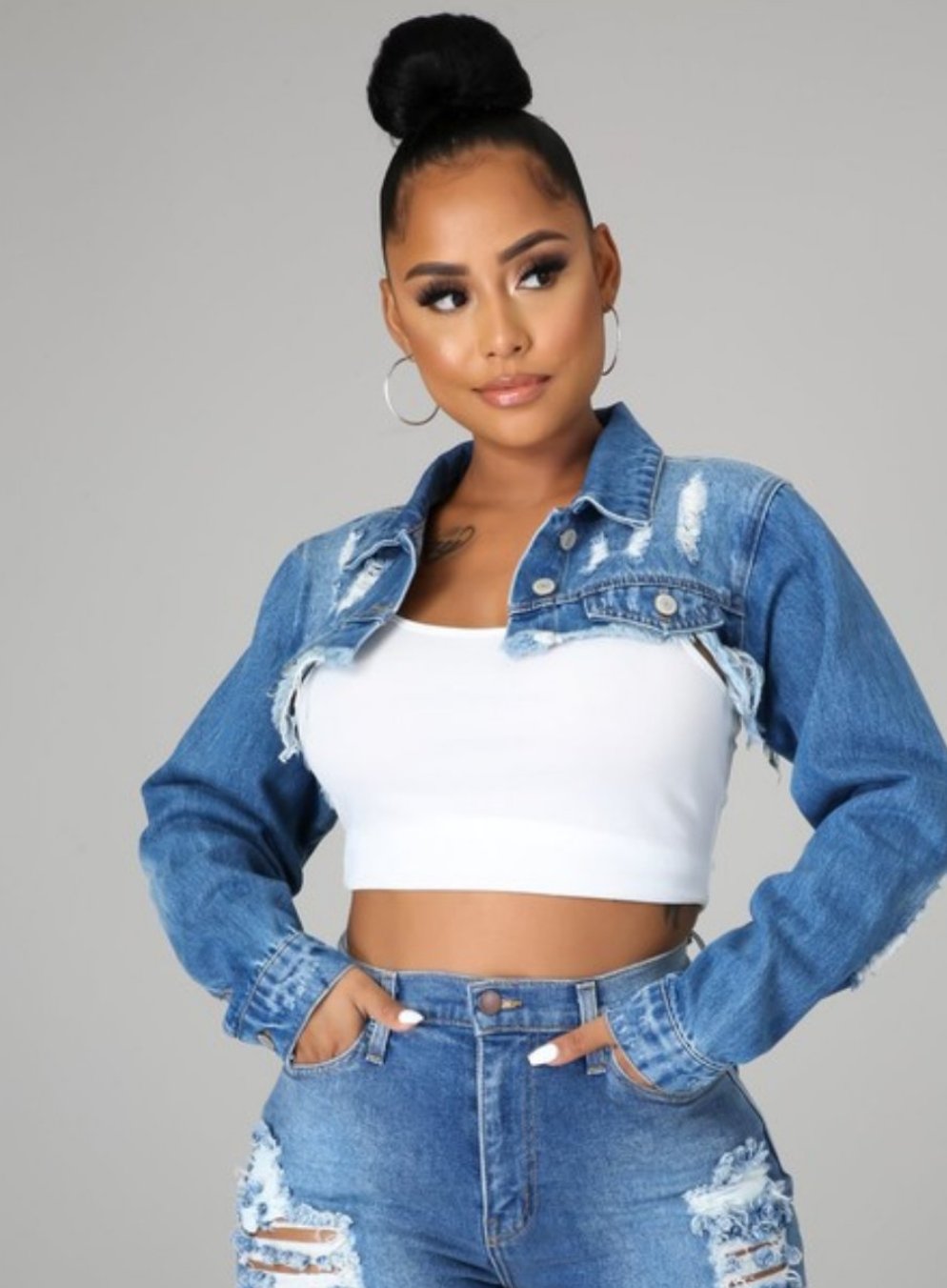 Denim and Diamond Crop Jean Jacket – SHE Amour Couture