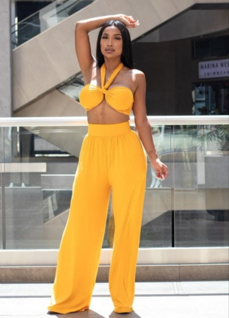 Playing Knotty Smocked Top & Wide Pants Set - Féline Couture 