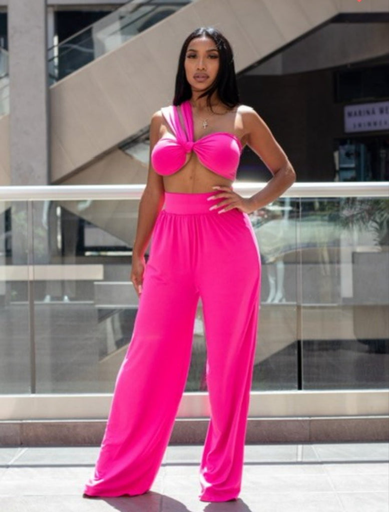 Playing Knotty Smocked Top & Wide Pants Set - Féline Couture 