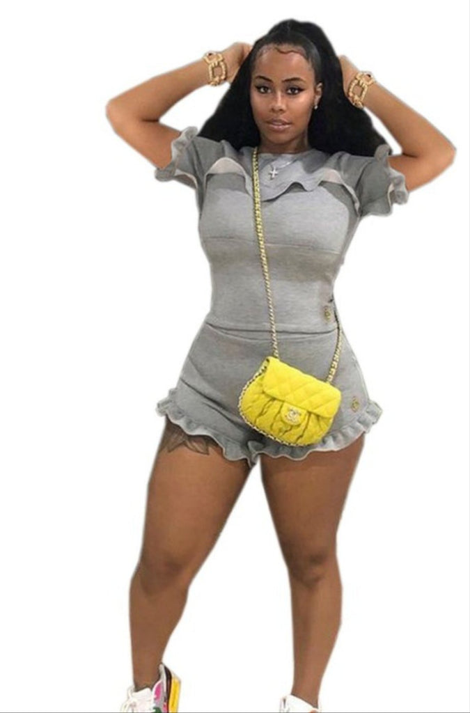 Fitted Shade of Grey 2 Piece Short Set - Féline Couture 