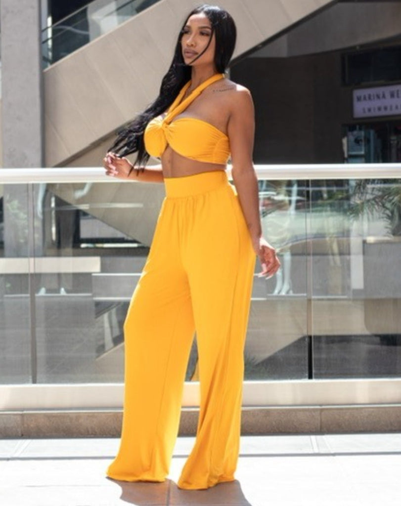 Playing Knotty Smocked Top & Wide Pants Set - Féline Couture 