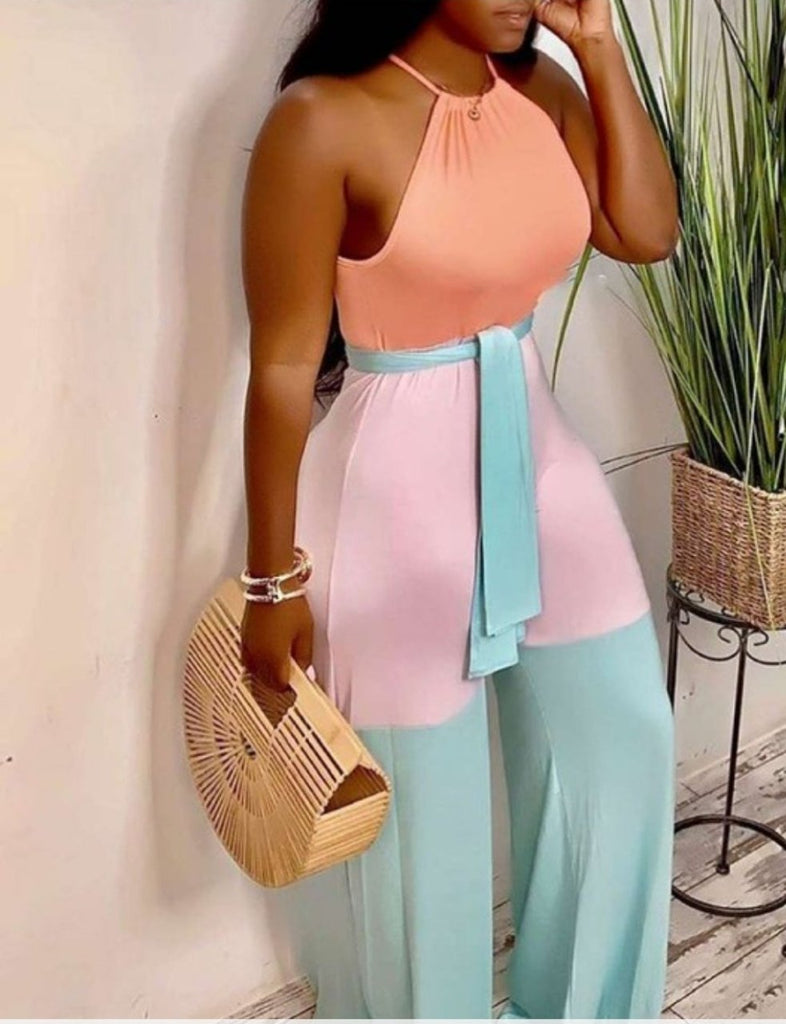 Le'Peaché Contrast Hues Sleeveless Jumpsuit - Féline Couture 