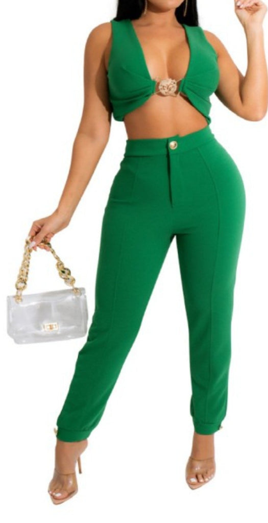 My Grass is Greener Matching Pants Set - Féline Couture 