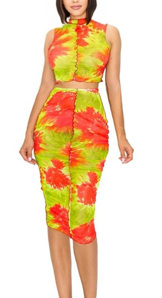 Lime in My Cup Sleeveless see-thru Mesh 2Peice Skirt Set - Féline Couture 