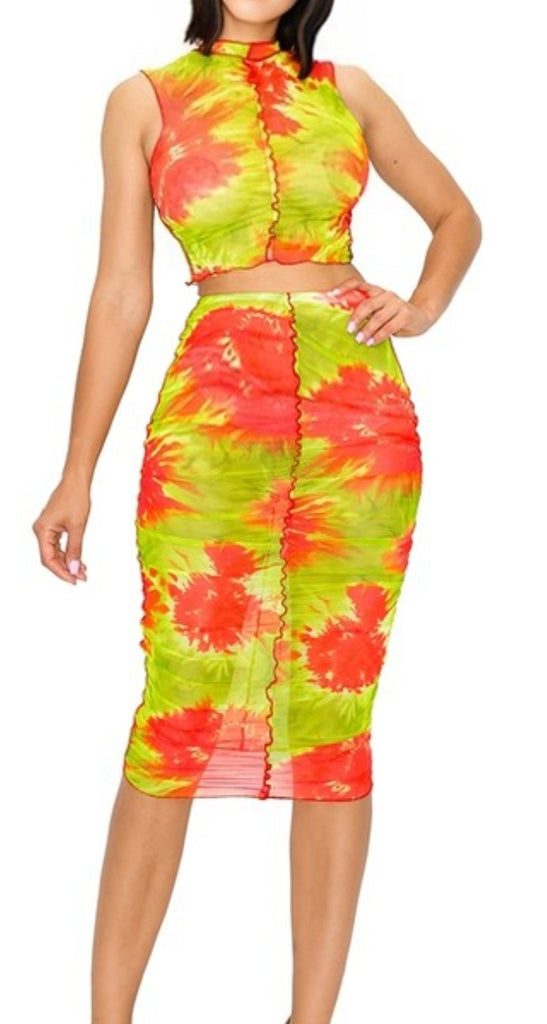 Lime in My Cup Sleeveless see-thru Mesh 2Peice Skirt Set - Féline Couture 