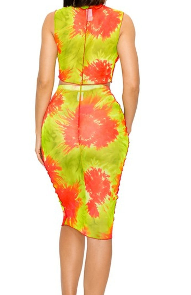 Lime in My Cup Sleeveless see-thru Mesh 2Peice Skirt Set - Féline Couture 