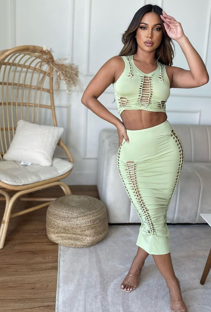 Always Flaunting Braided Midi Skirt Set - Féline Couture 