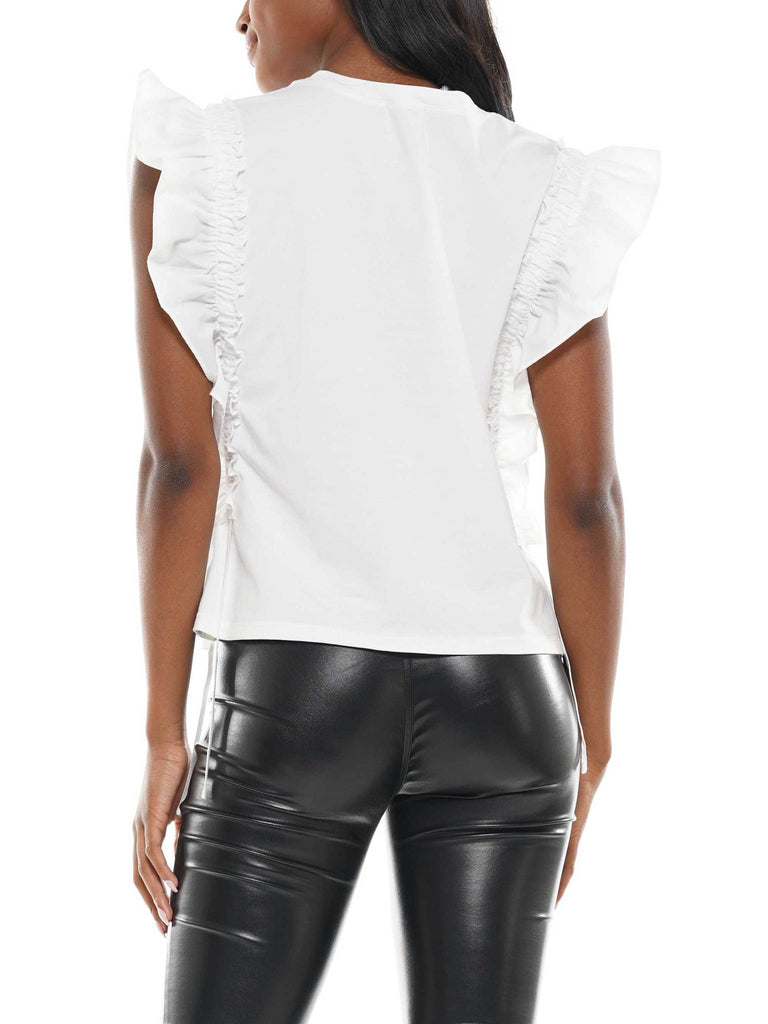 Swing my Way Flutter Leather Sleeve T-shirt Top - Féline Couture 