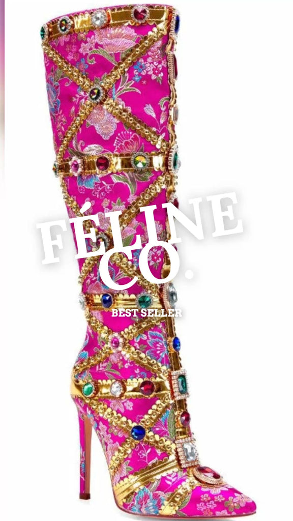 Kandi Koated Embellished Knee-High Boot - Féline Couture 