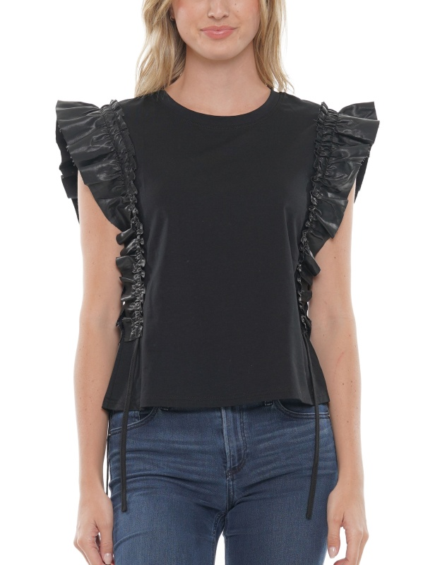 Swing my Way Flutter Leather Sleeve T-shirt Top - Féline Couture 