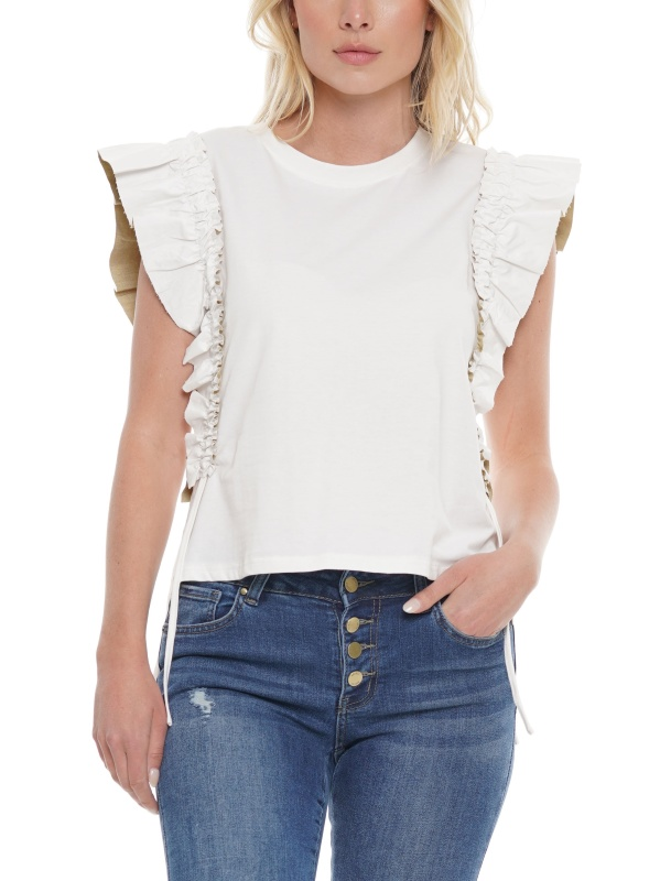Swing my Way Flutter Leather Sleeve T-shirt Top - Féline Couture 