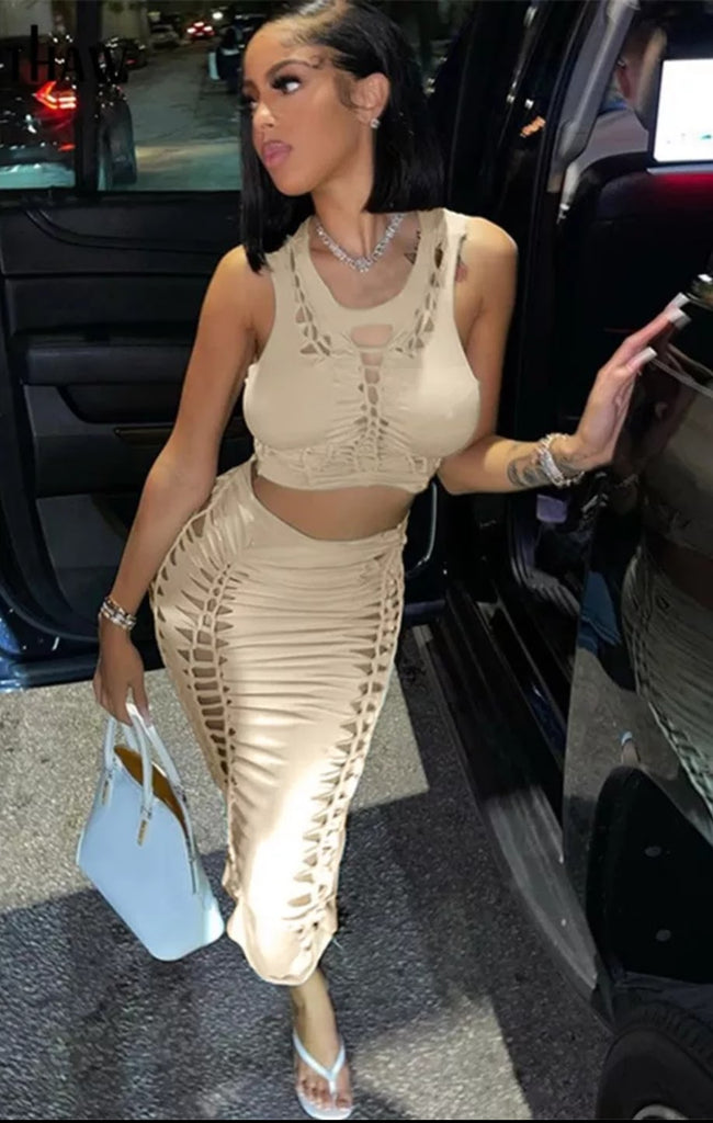 Always Flaunting Braided Midi Skirt Set - Féline Couture 